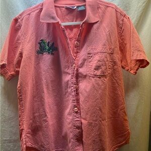 Coral Short Sleeve Blouse with Embroidered Detail